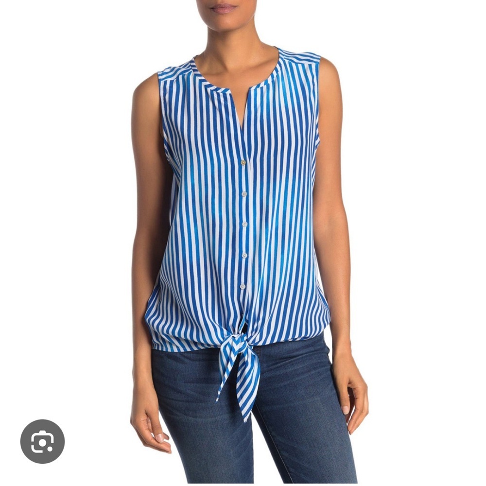 Tommy Bahama‎ Marina Stripe 100% Silk Sleeveless Blouse large coastal preppy